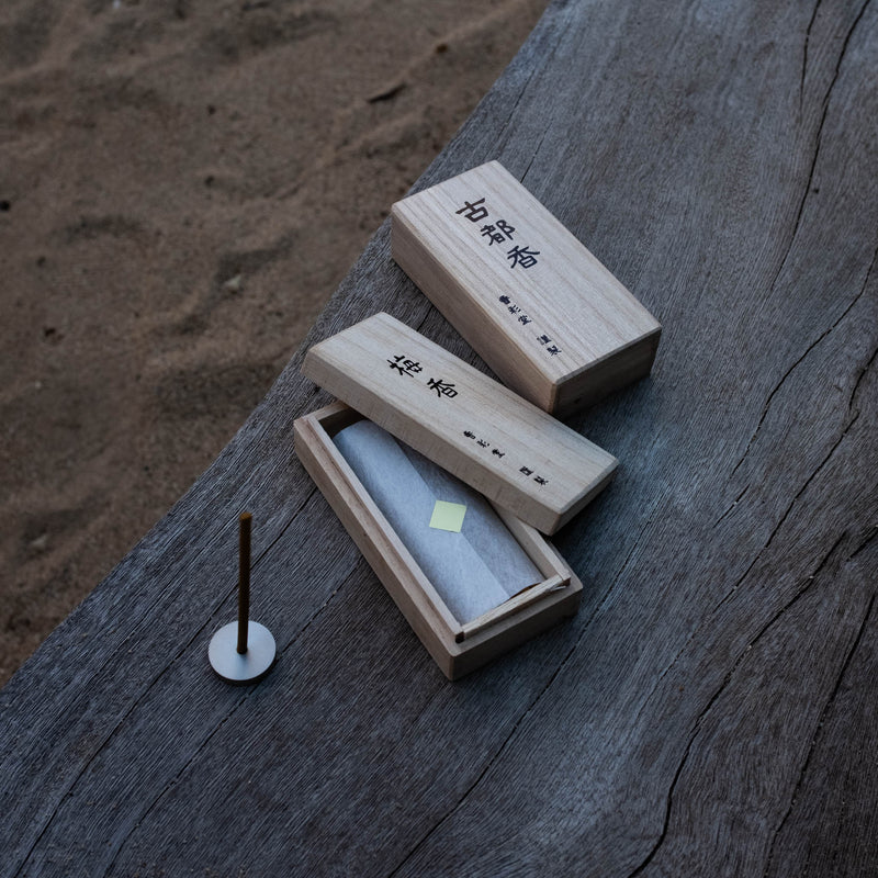 Two boxes of Ancient City incense by Kousaido, a premium Japanese incense inspired by Kyoto’s rich heritage. Featuring refined, calming aromas, this luxury incense is perfect for meditation, relaxation, and traditional Japanese scent rituals. Ideal for those seeking authentic Kyoto incense craftsmanship.