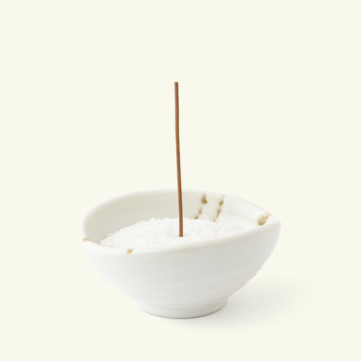 Ceramic Ivory Oribe Japanese Incense Holder with Marble Sand