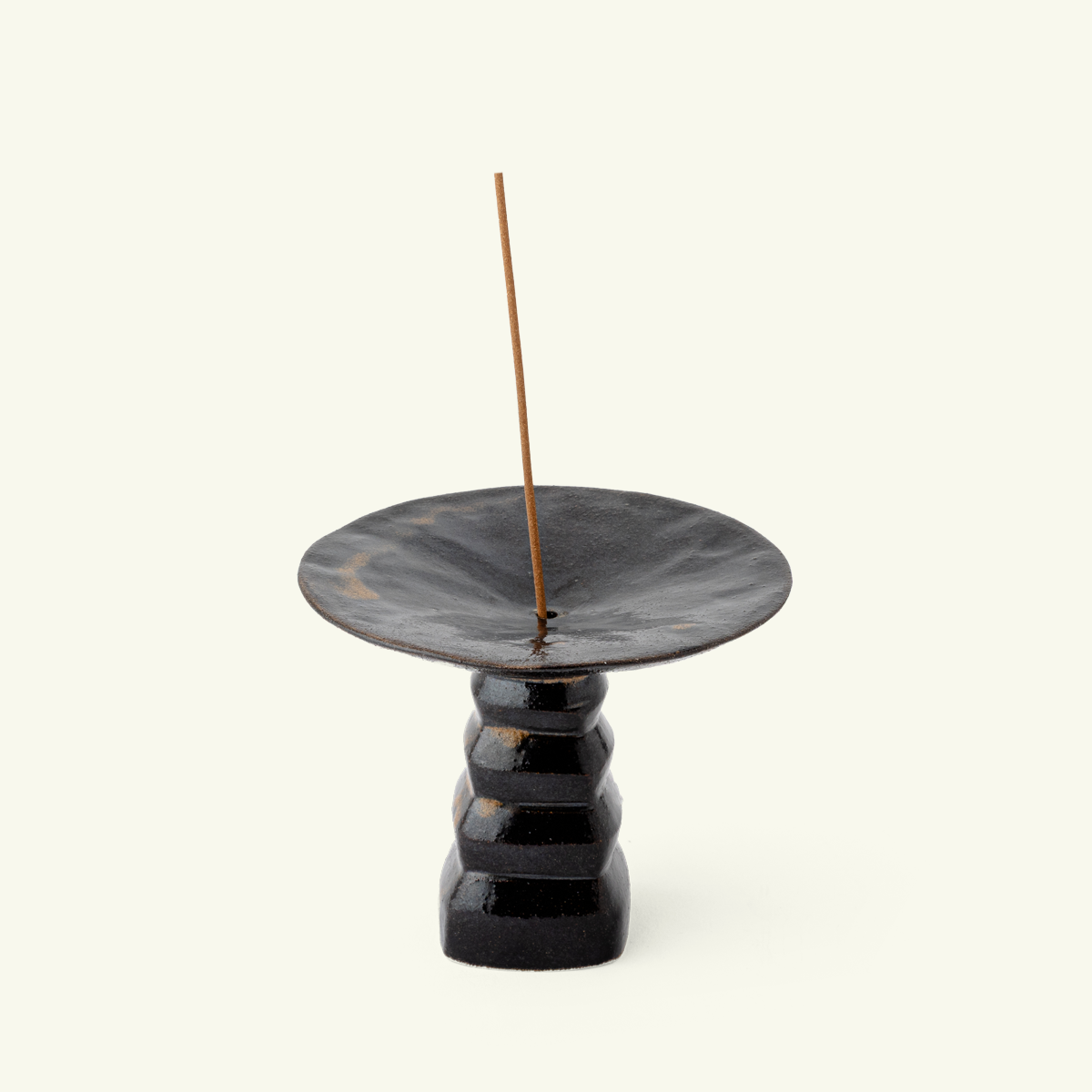 PPP Lab handmade stoneware incense holder with dark brown glaze, a sculptural ceramic incense holder crafted in East London for burning incense sticks.