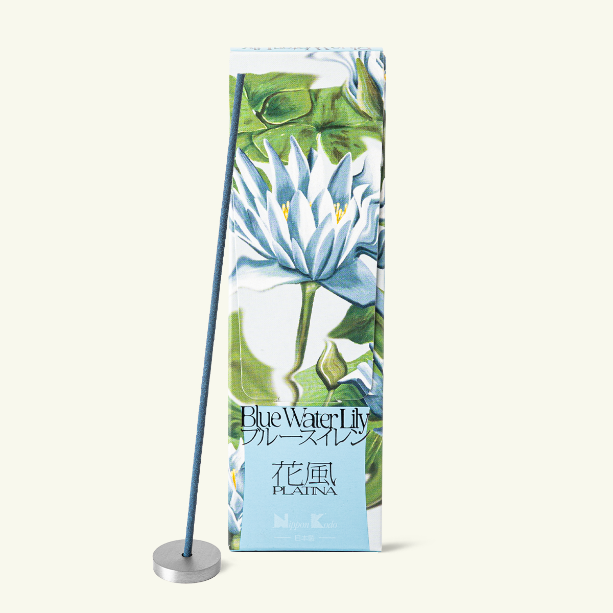 Nippon Kodo Ka-Fuh Blue Water Lily Japanese incense sticks with a delicate aquatic floral fragrance, featuring water lily, soft musk and amber notes, 120 low-smoke incense sticks made in Japan.