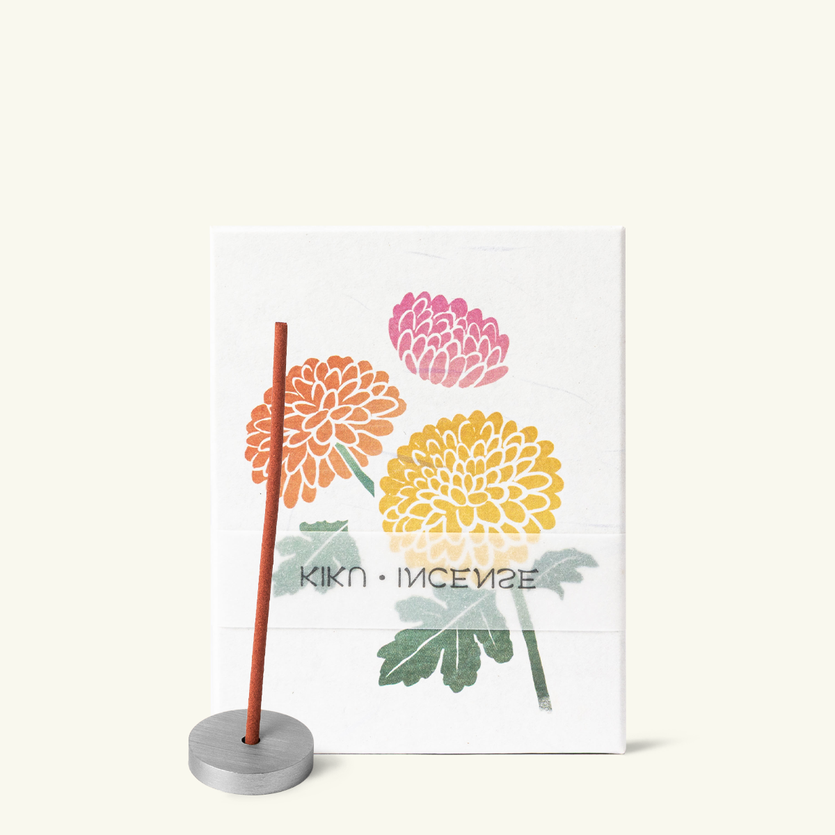 Kousaido Hanga Kiku Japanese incense sticks with chrysanthemum-inspired illustrated packaging, shown on a clean white background