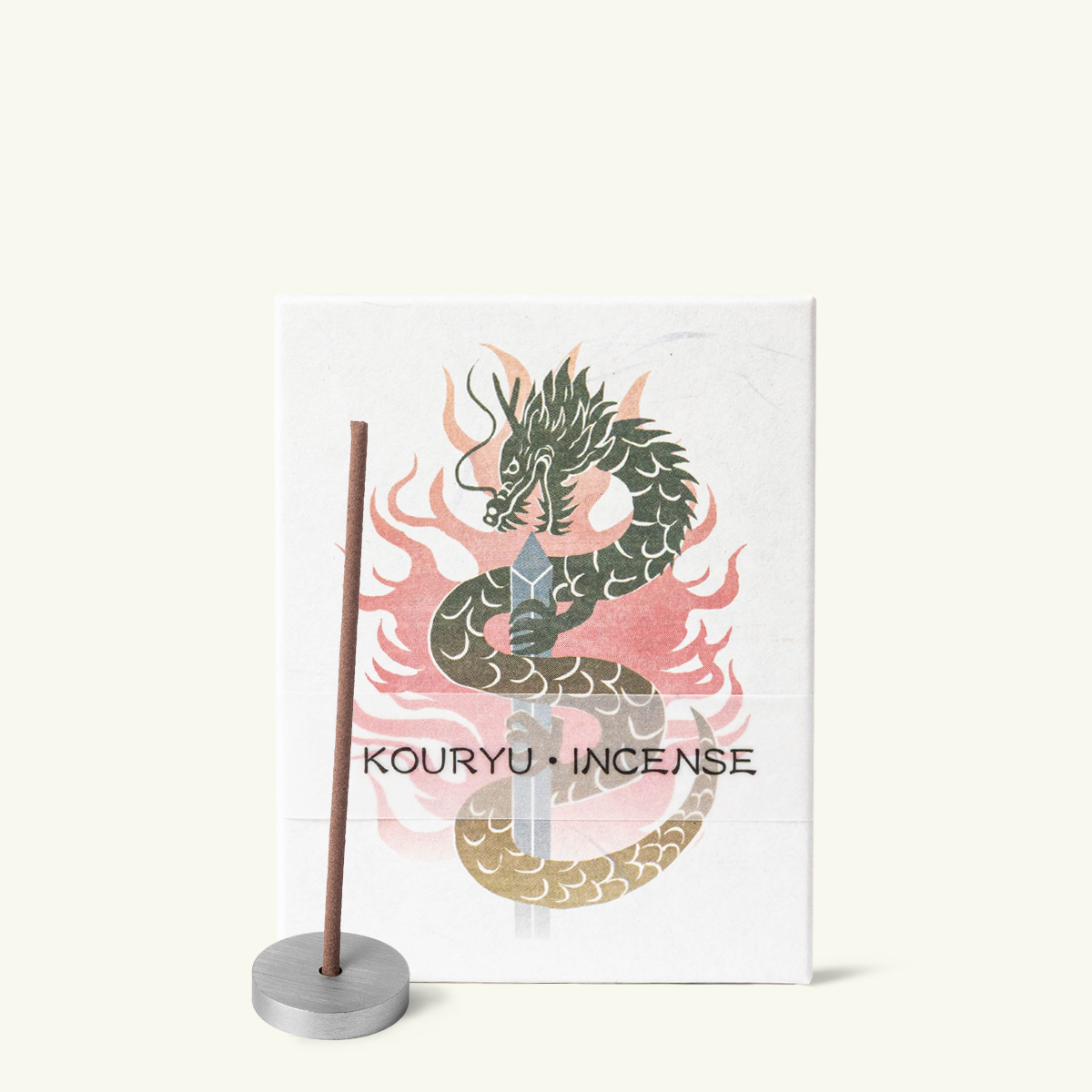 Kousaido Hanga Koryu Japanese incense sticks with dragon-inspired illustrated packaging, shown on a clean white background