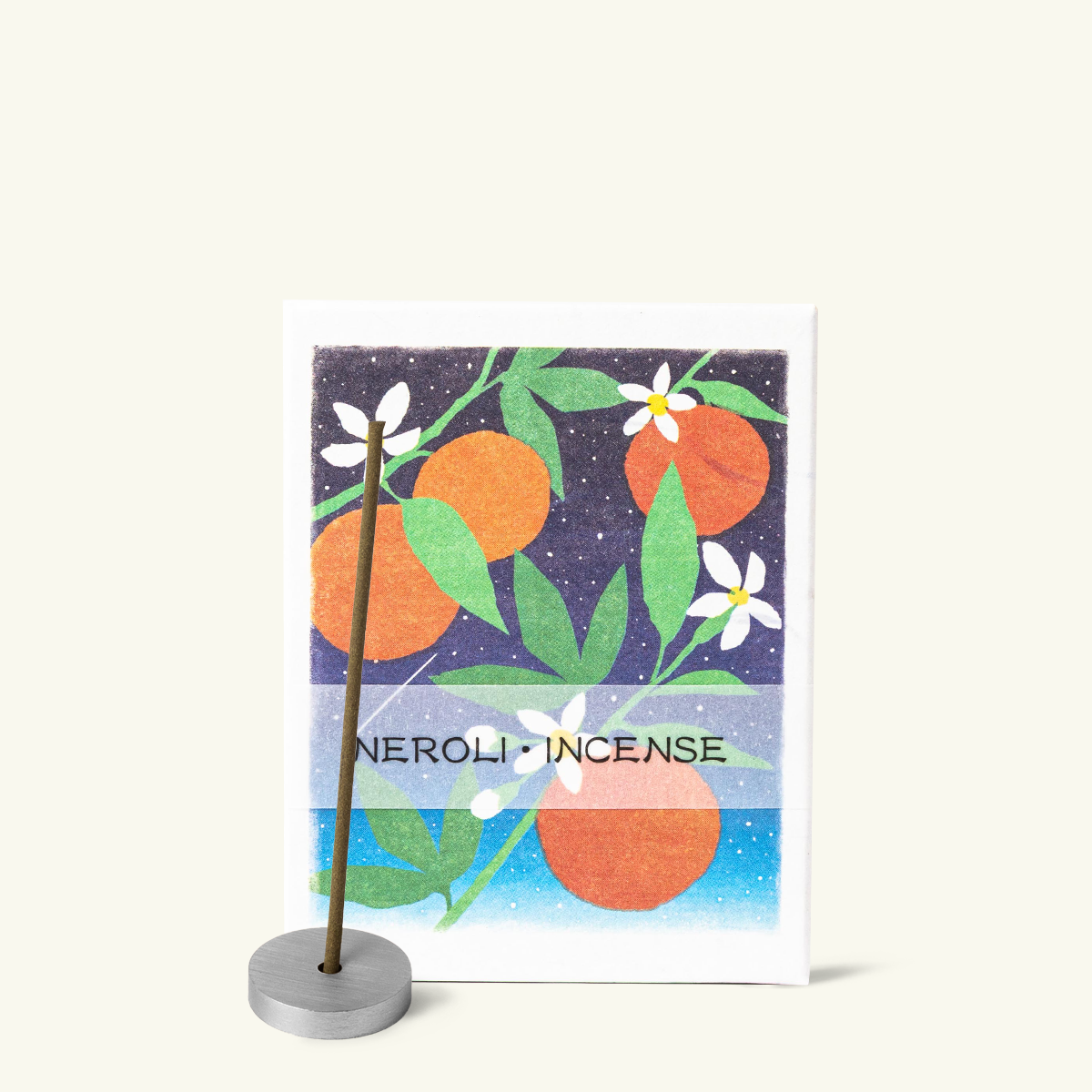 Kousaido Hanga Neroli Japanese incense sticks with illustrated neroli blossom packaging, shown on a clean white background