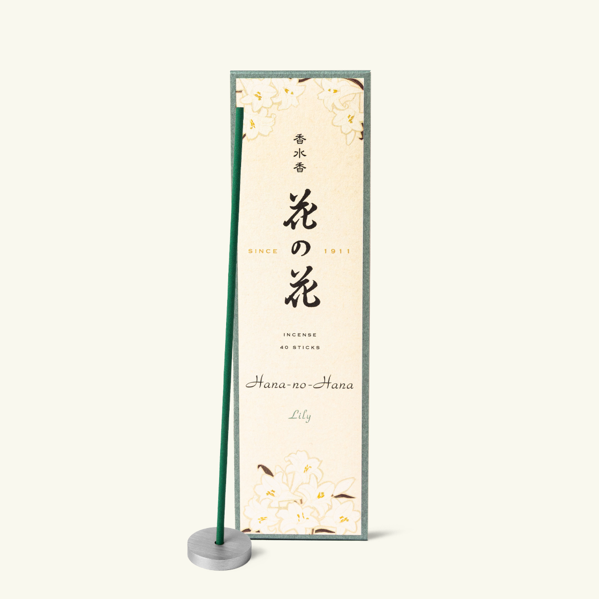 Box of Nippon Kodo Hana-no-Hana Lily Japanese incense sticks with elegant white floral packaging and Japanese text design.
