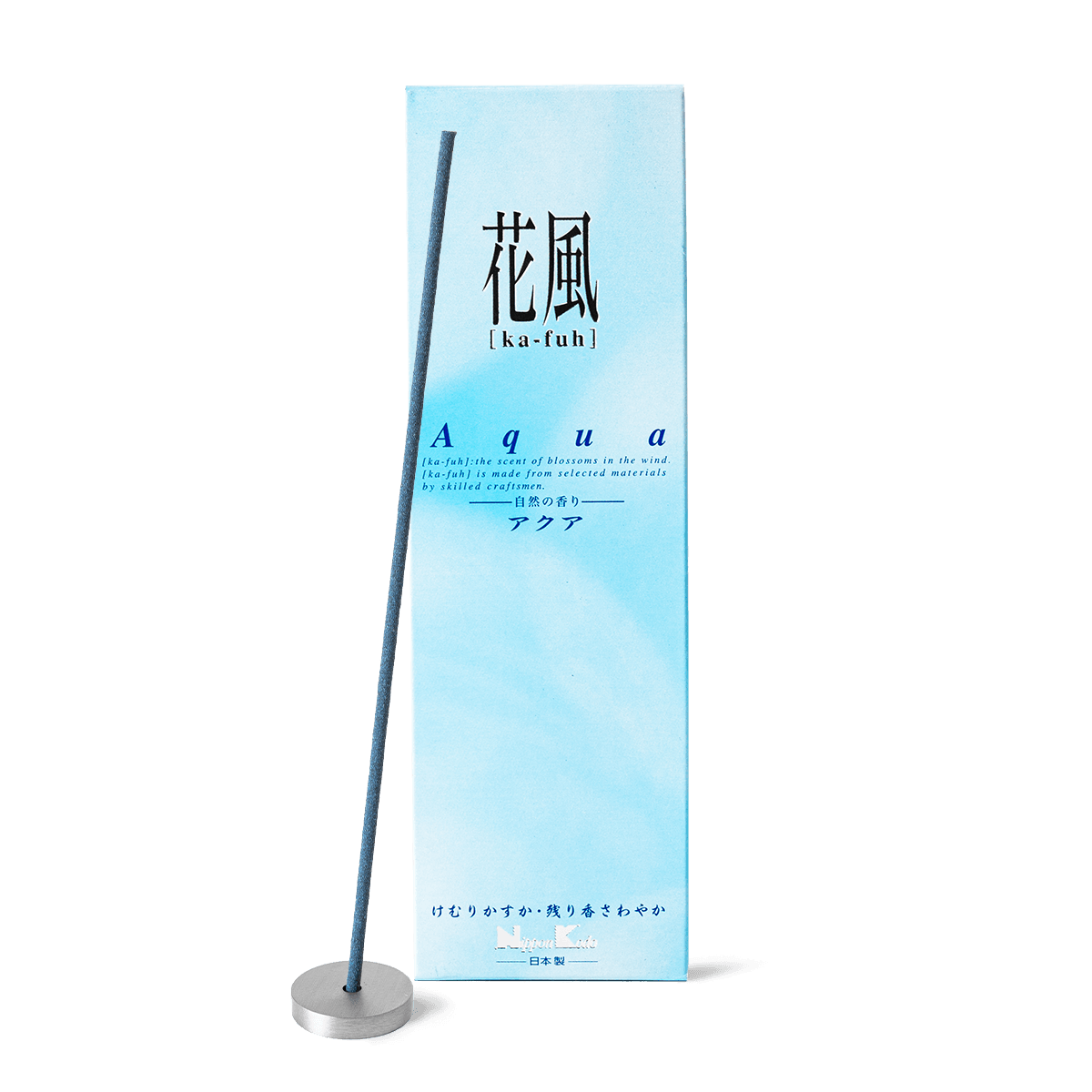 Buy Nippon Kodo Ka-Fuh Aqua incense in the UK – light, refreshing Japanese incense with clean, watery notes inspired by ocean air. Ideal for daily relaxation and freshening your space. Available online with UK delivery by Sensing