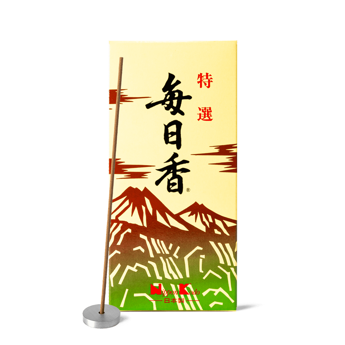 Mainichi-Koh Incense by Nippon Kodo made with premium kyara grade aloeswood. Woody, earthy, and resinous fragrance with a cool, calm scent profile. Traditional Japanese incense for a tranquil atmosphere. Available at Sensing.