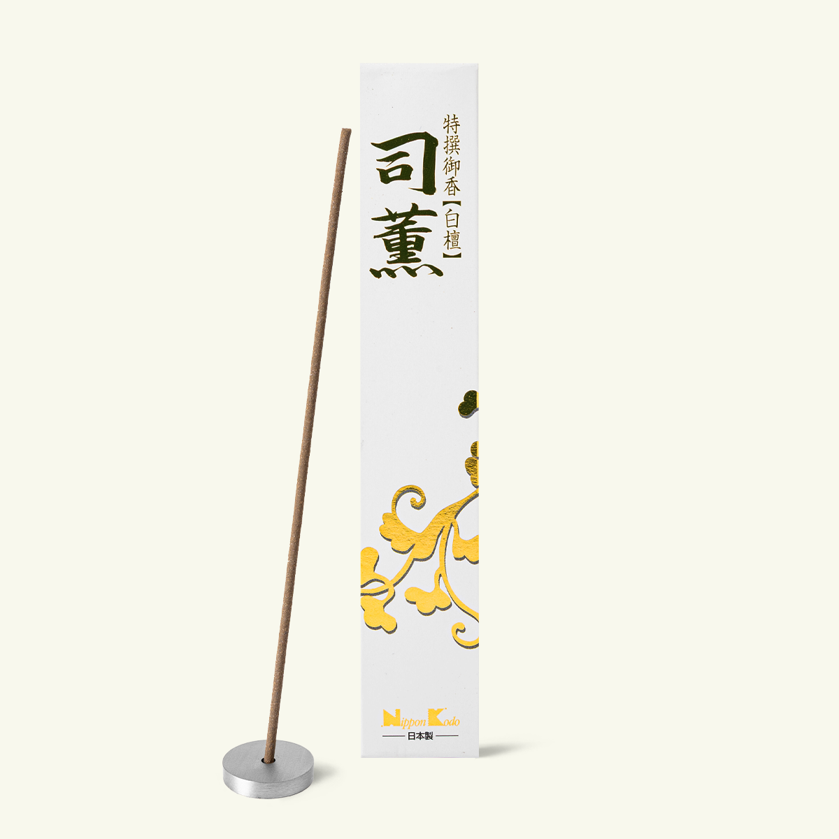 Nippon Kodo Shikun Jinkoh Sandalwood Japanese incense sticks with 80 sticks, featuring a warm creamy sandalwood fragrance for relaxation and meditation