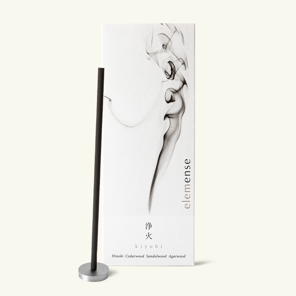 Elemense Kiyobi Fire Japanese incense sticks by Nippon Kodo, fresh woody blend of hinoki, cedarwood, sandalwood and agarwood, 40 sticks with holder