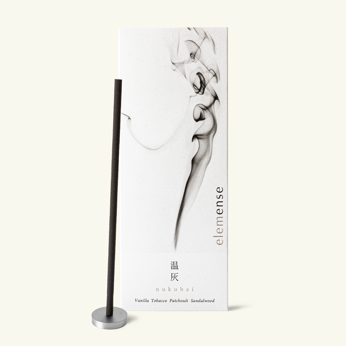 Elemense Nukubai Earth Japanese incense sticks by Nippon Kodo, warm woody amber blend of vanilla, tobacco, patchouli and sandalwood, 40 sticks with holder