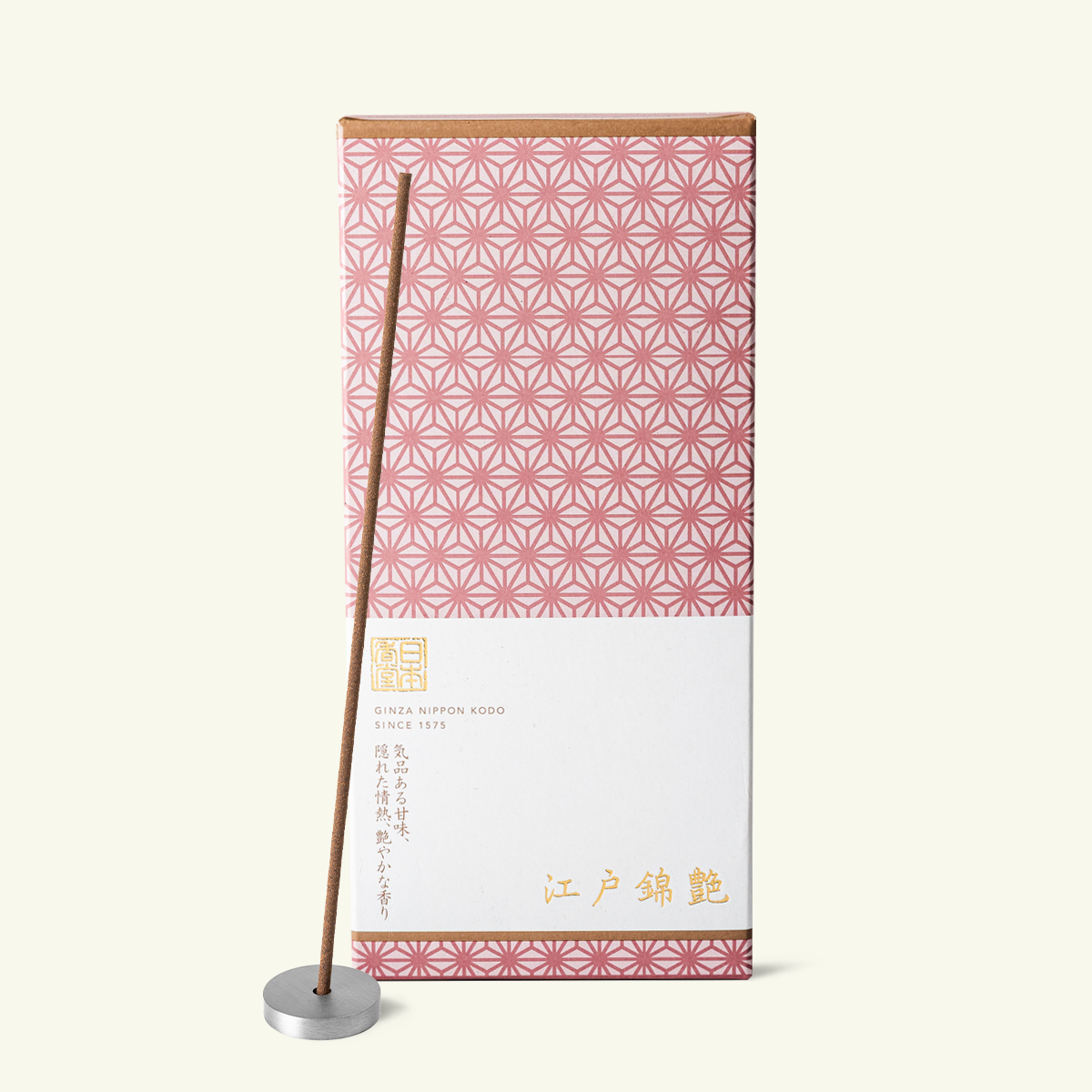 Nippon Kodo Edonishiki Tsuya Ginza incense sticks in traditional Japanese packaging with a soft floral woody aroma and low smoke burn.