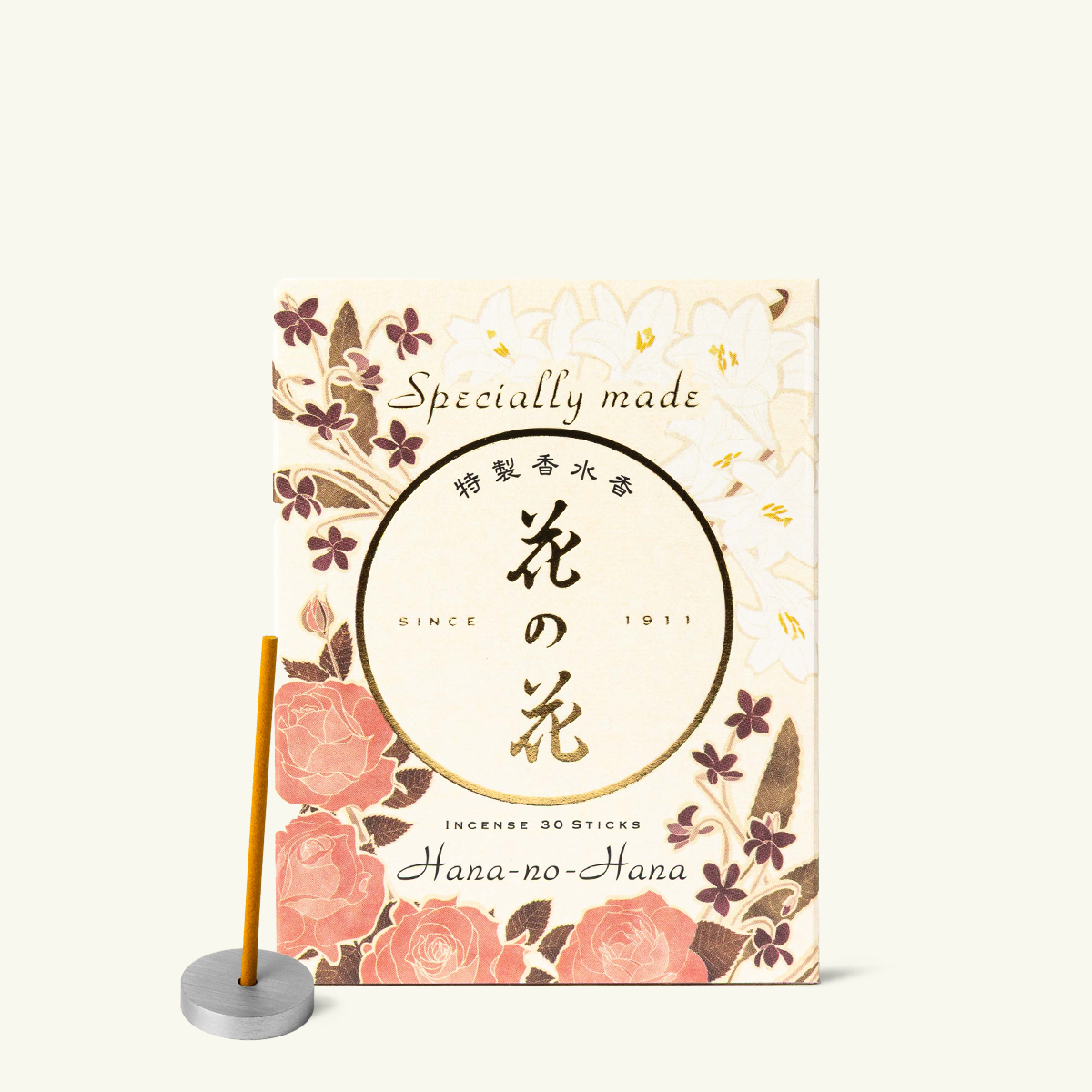 Nippon Kodo Hana-No-Hana Rose Japanese incense sticks, floral low smoke fragrance with 30 sticks, made in Japan