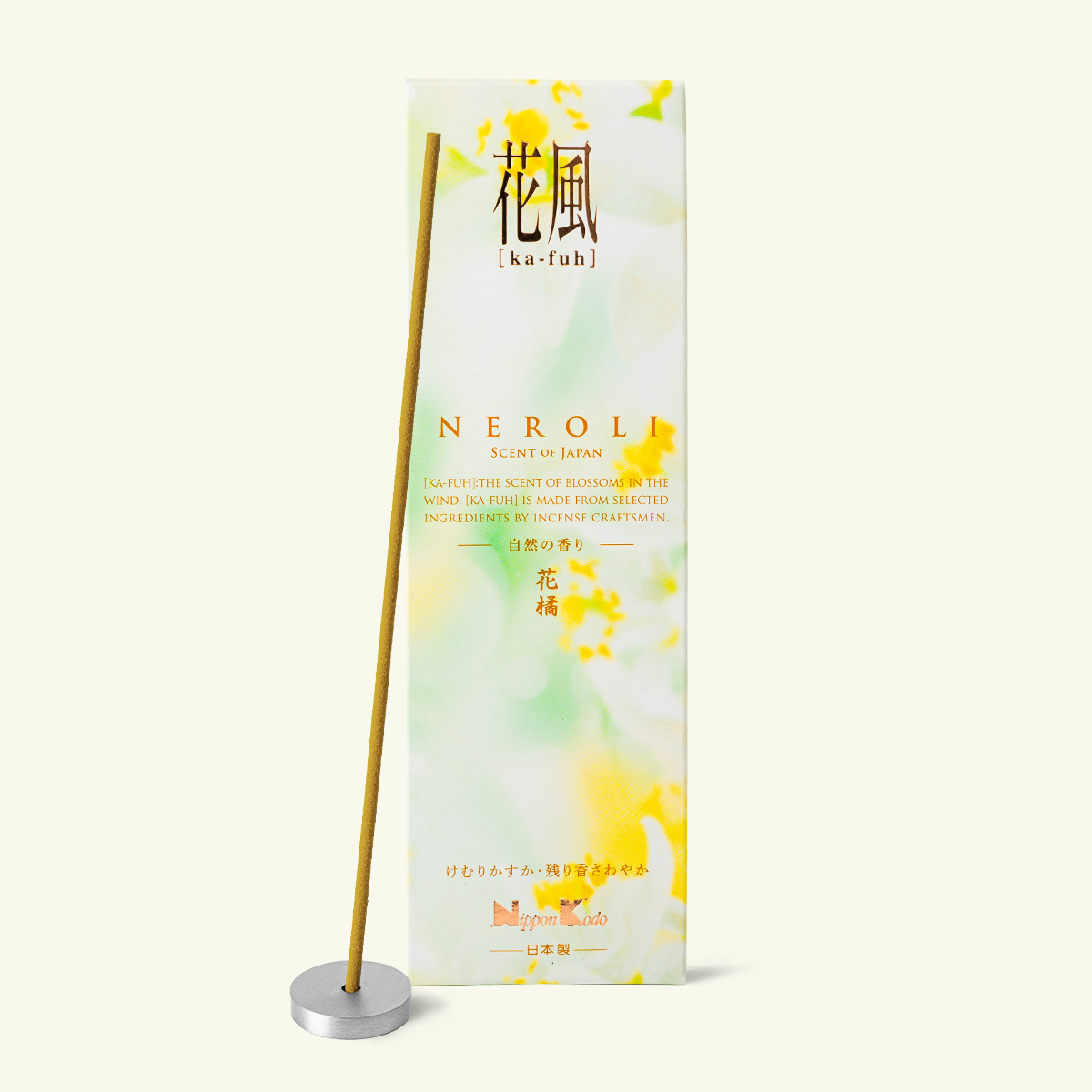 Nippon Kodo Ka-Fuh Neroli Japanese incense sticks box containing 120 low smoke fresh floral incense sticks made in Japan